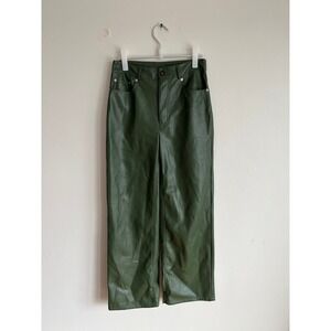 Urban Outfitters Maya Olive Green Vegan Faux Leather Wide Leg Pants S‎ High Rise